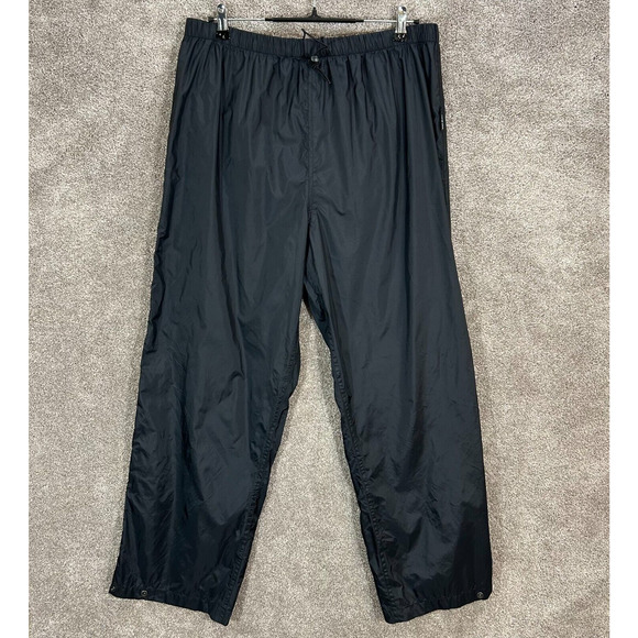 Cabelas Pants Mens Large Black Nylon Measures 34x31 Rain Waterproof Drawstring - Picture 1 of 9